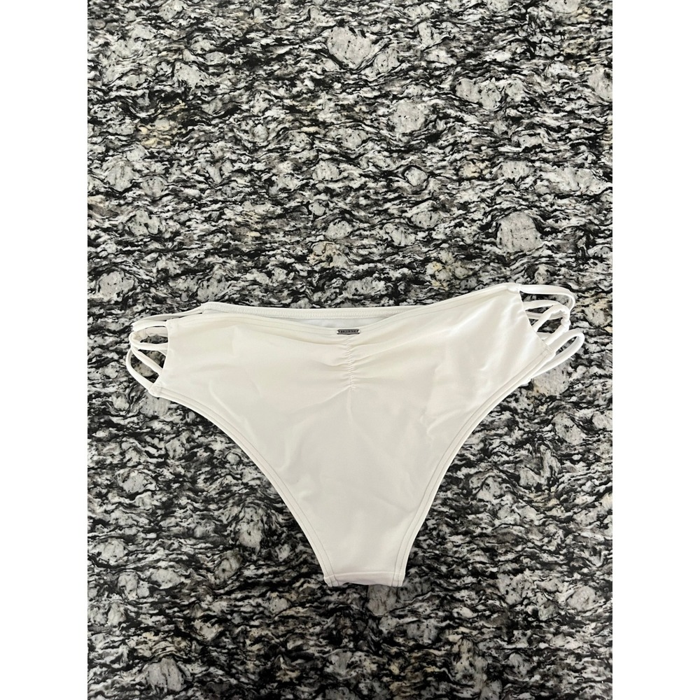 Hollister White Caged Side Strap Ruched Bikini Bottoms Large 3Q1769